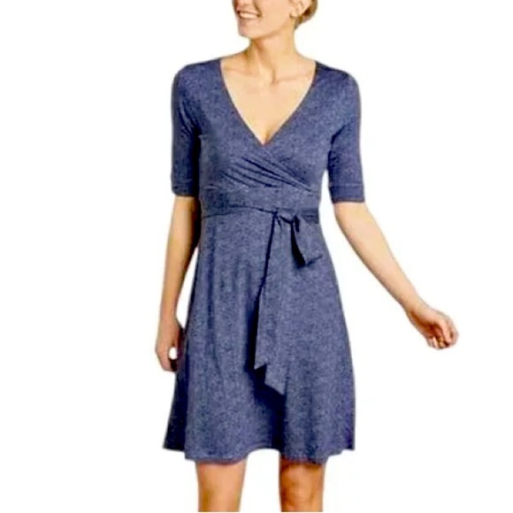 TOAD&CO Cue Wrap Cafe Dress True Navy Print Size S Organic Cotton Tencel - Picture 1 of 13